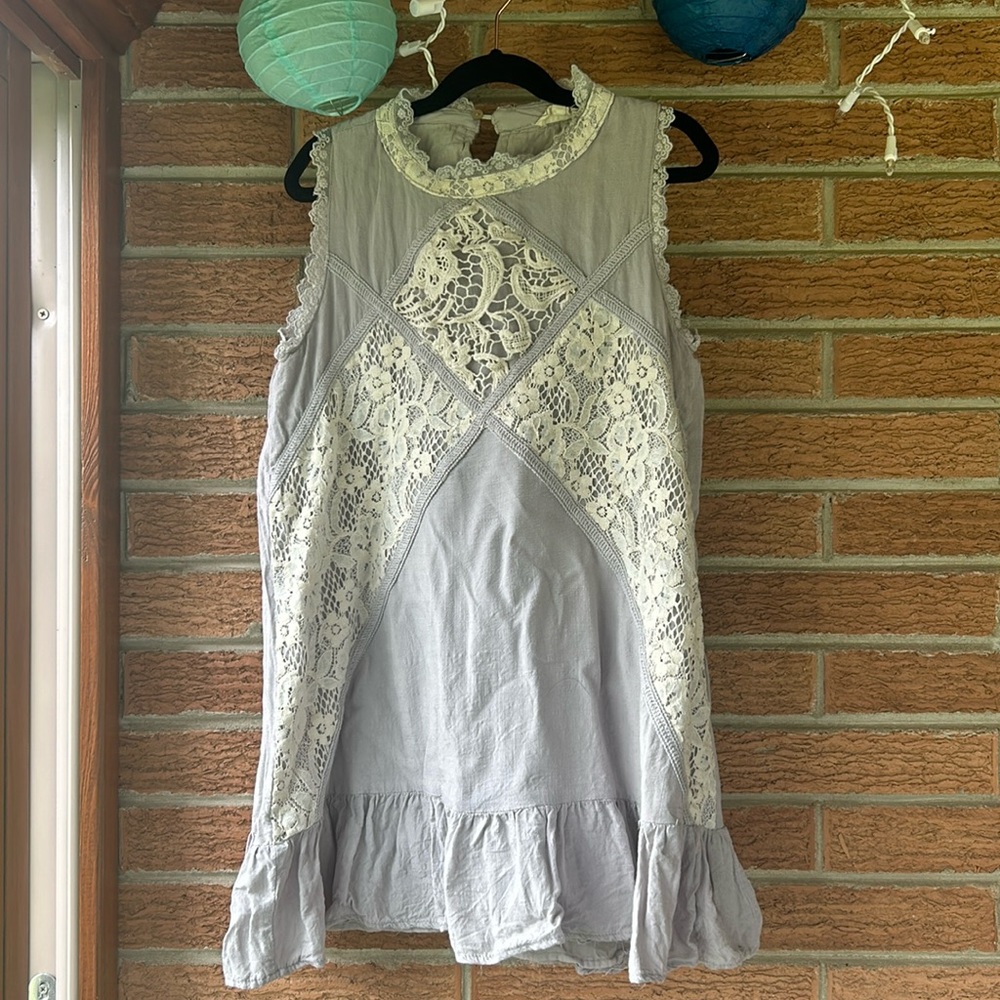 Hayden Gray and Cream Lace Casual Kids Dress